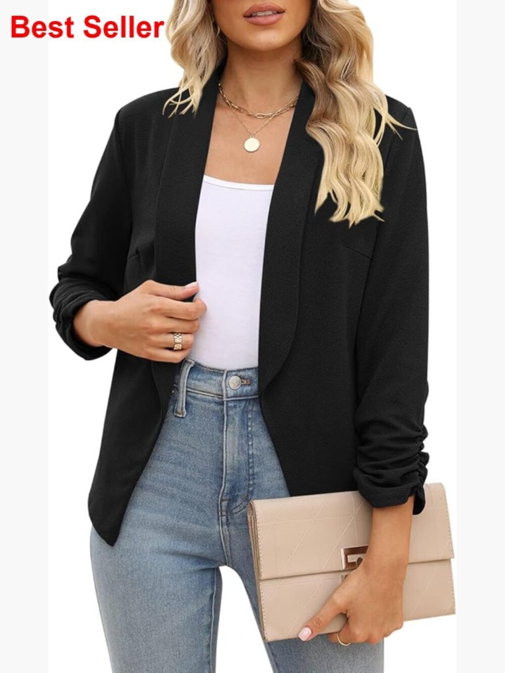 3/4 Sleeve Blazer Open Front Cardigan Jacket Work Office